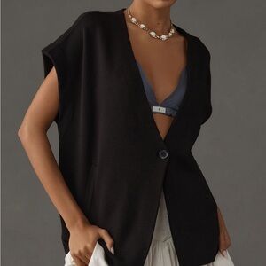 Anthropologie Maeve Black Sleeveless Cardigan Vest